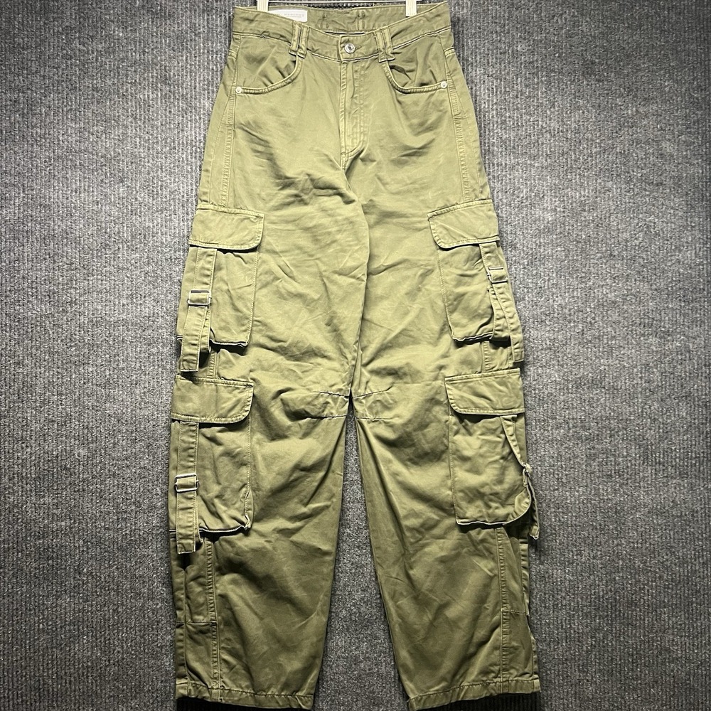 Zara Women's Double Cargo Pocket Pants Size 2 Green Rave Streetwear Y2K